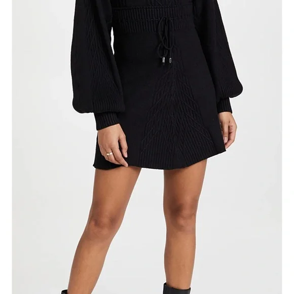 free people emmaline mini dress NEW FREE PEOPLE Sz S EMMALINE MINI DRESS CABLE KNIT SWEATER DRESS In BLACK